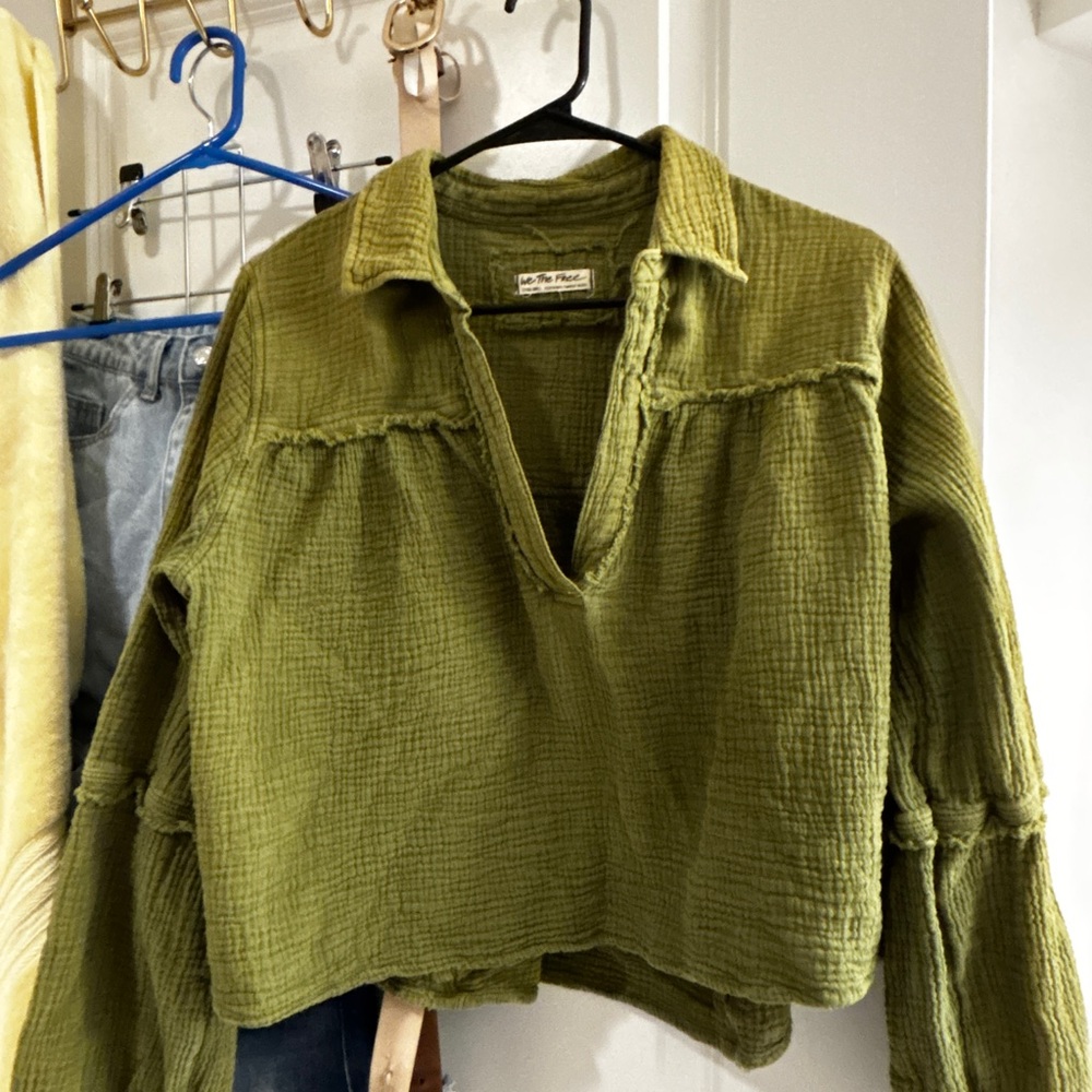 Free People Moss Green Textured Blouse